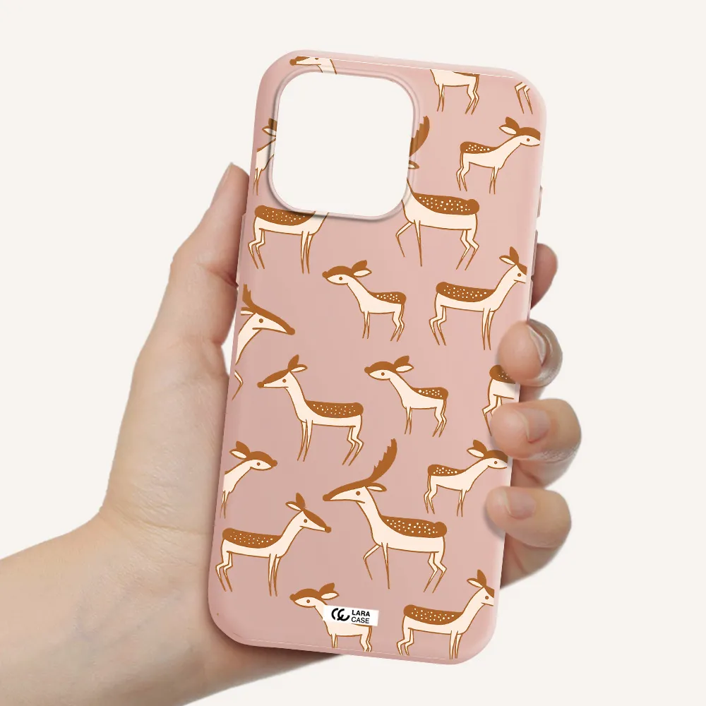 A Pattern Of Deer And Fawns Apple Iphone 16 Pro Max Silicone Pastel Pink Case