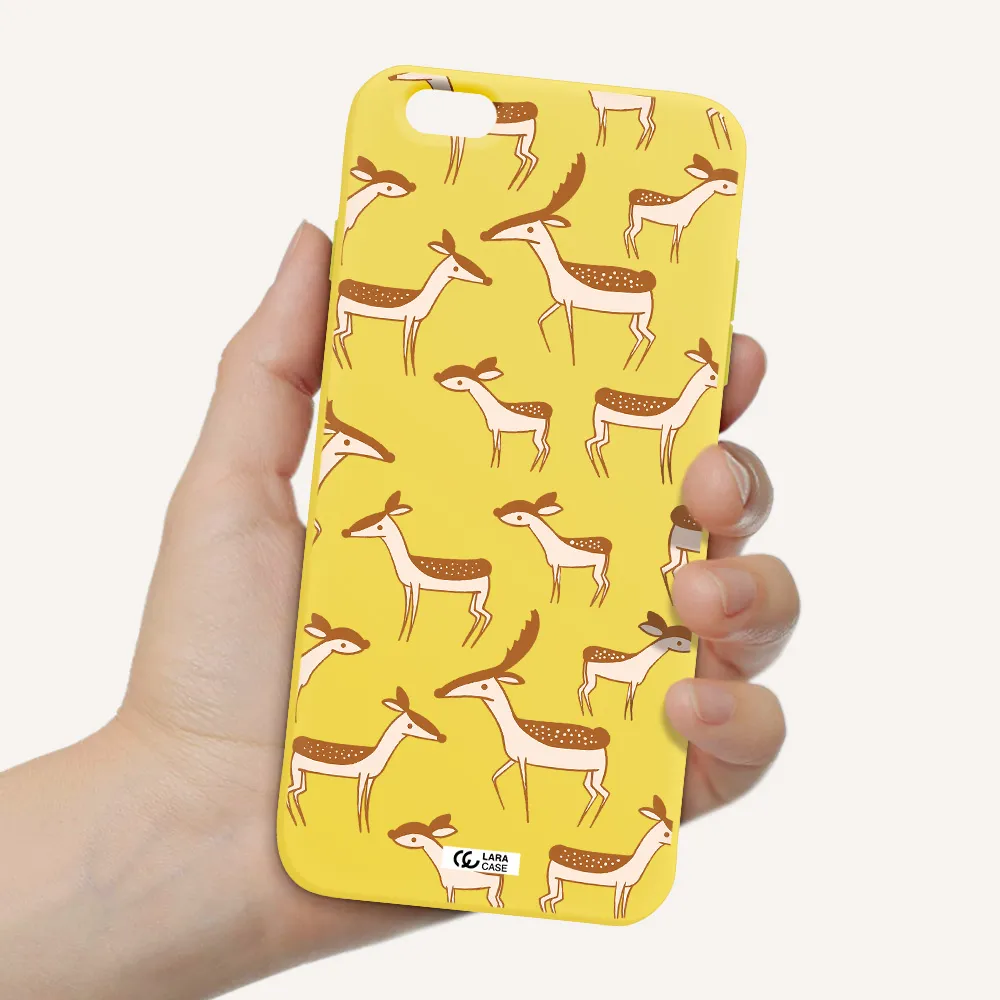 a pattern of deer and fawns Apple iPhone 6 plus Silicone canary yellow Case