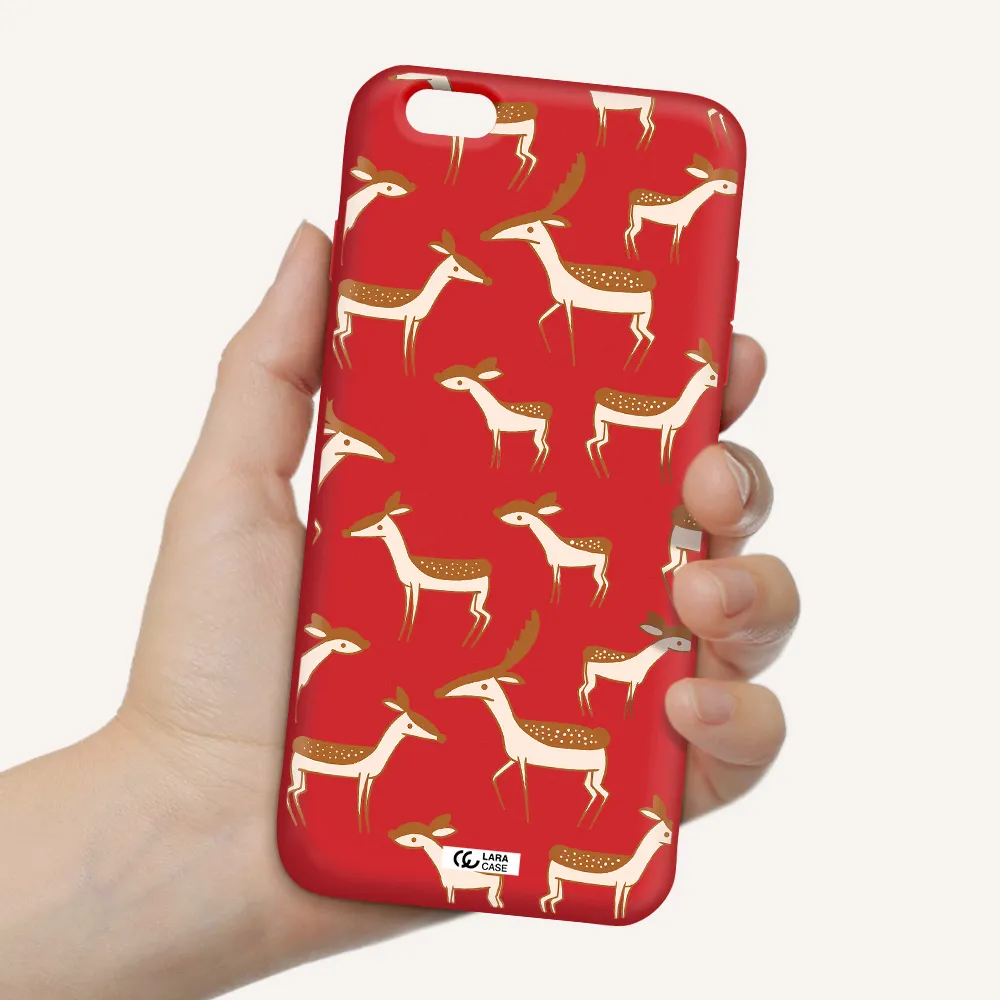 a pattern of deer and fawns Apple iPhone 6 plus Silicone Imperial Red Case