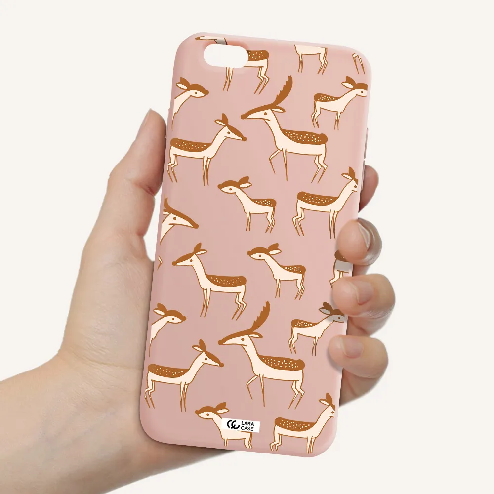 a pattern of deer and fawns Apple iPhone 6 s plus Silicone pastel pink Case