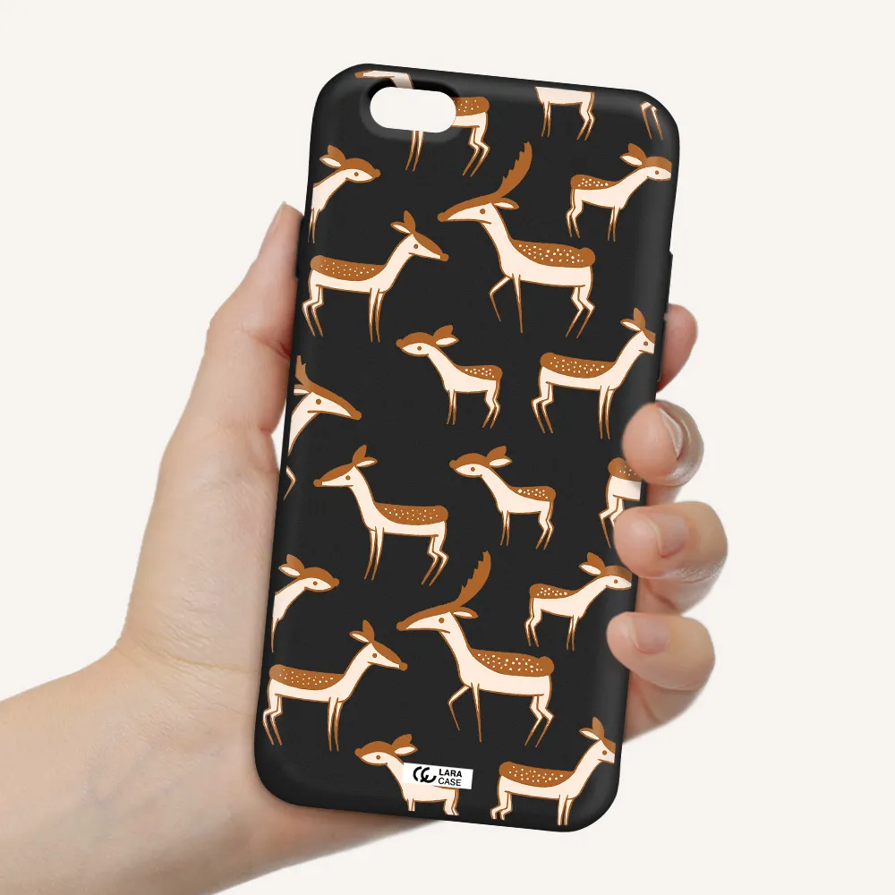 a pattern of deer and fawns Apple iPhone 6 Silicone black Case