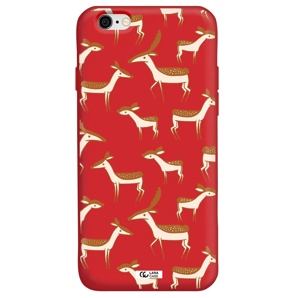 a pattern of deer and fawns Apple iPhone 6 Silicone Imperial Red Case