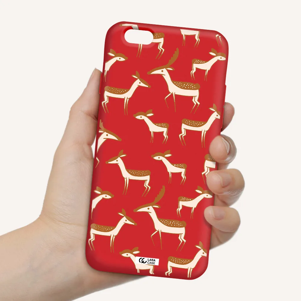 a pattern of deer and fawns Apple iPhone 6 Silicone Imperial Red Case