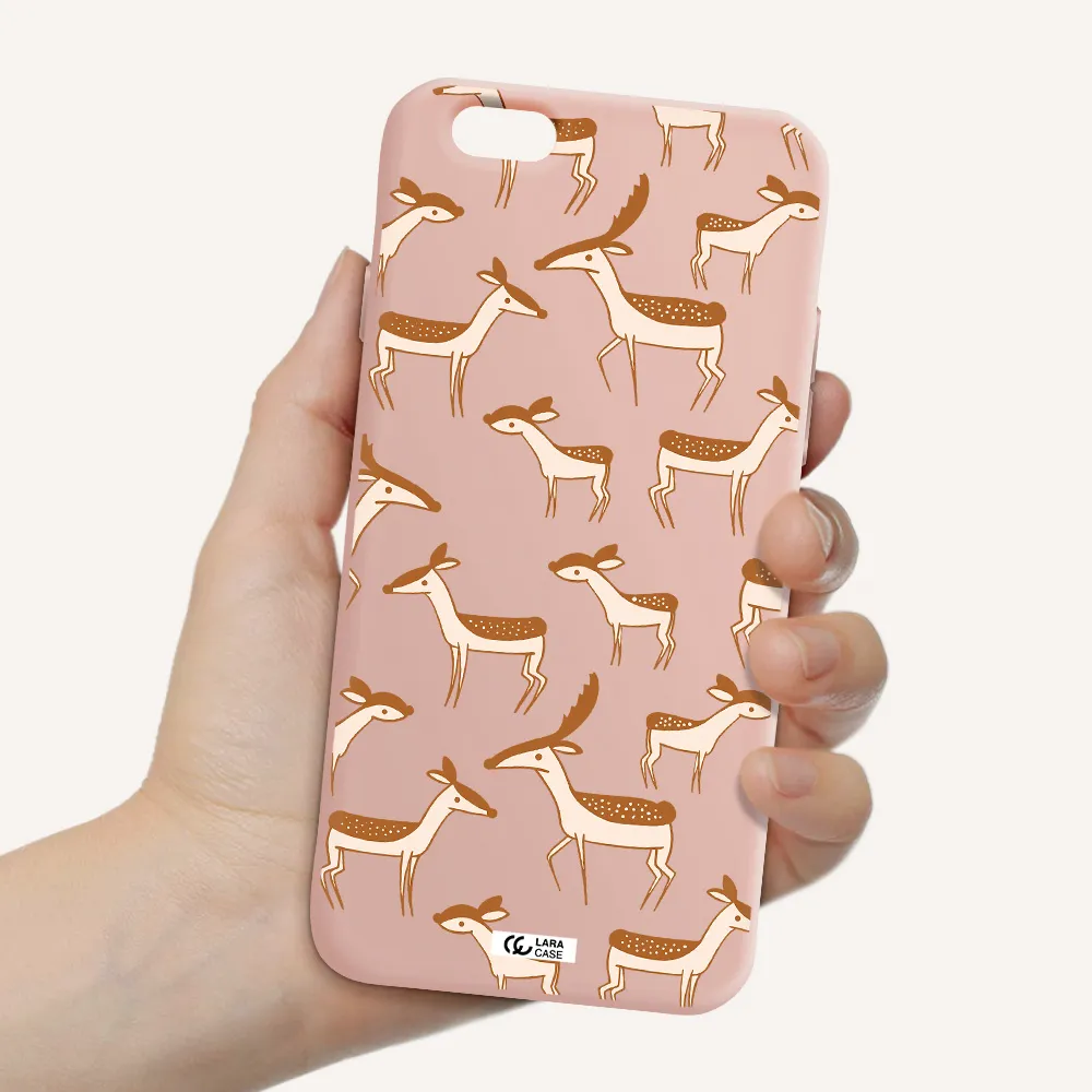 a pattern of deer and fawns Apple iPhone 6 Silicone pastel pink Case