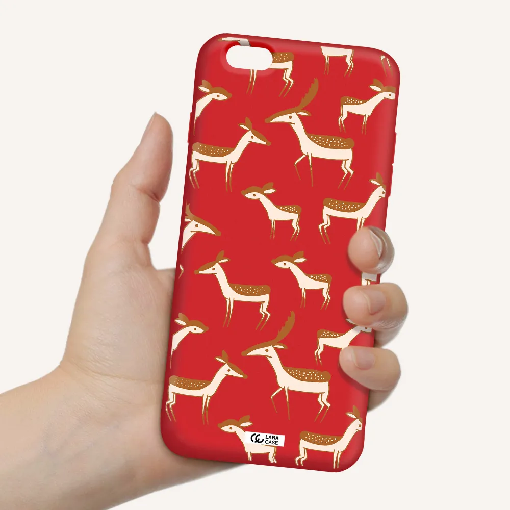 a pattern of deer and fawns Apple iPhone 6S Silicone Imperial Red Case