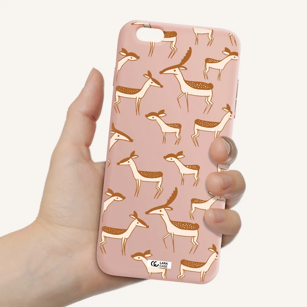 a pattern of deer and fawns Apple iPhone 6S Silicone pastel pink Case