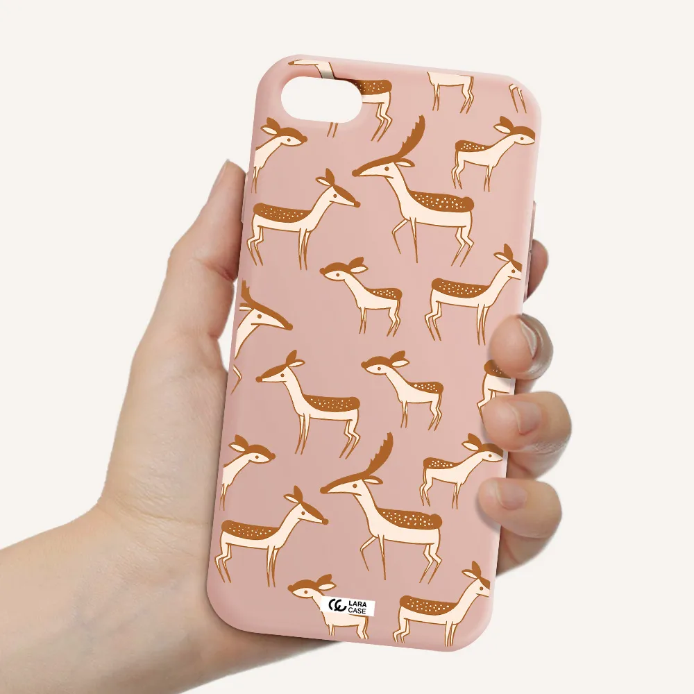a pattern of deer and fawns Apple iPhone 7 Silicone pastel pink Case