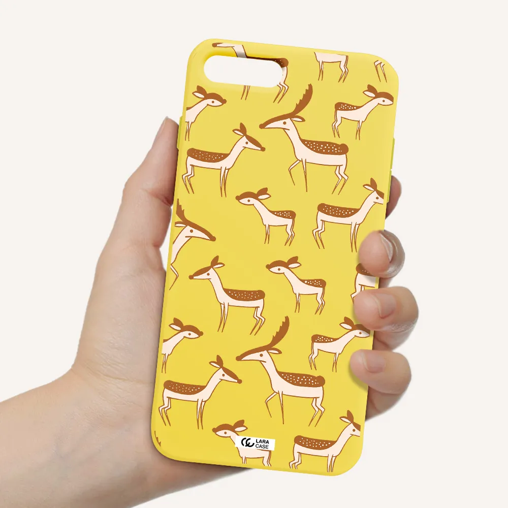 a pattern of deer and fawns Apple iPhone 8 plus Silicone canary yellow Case