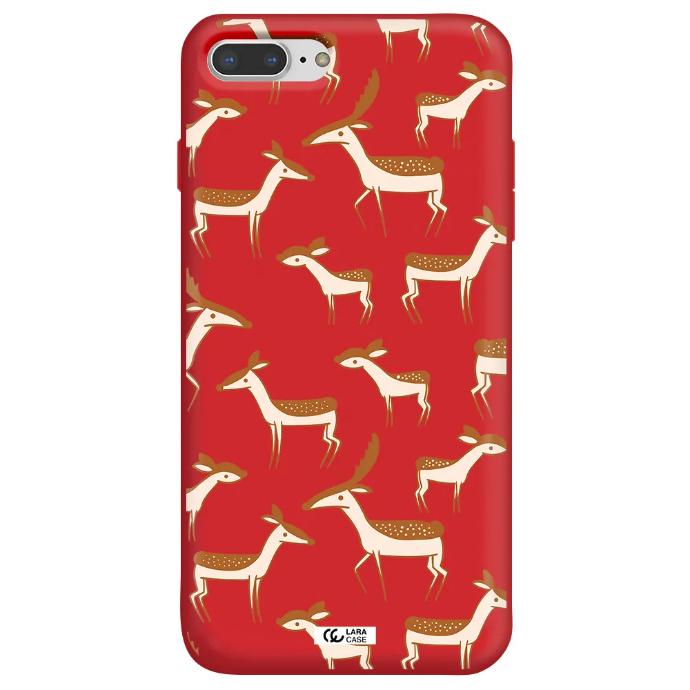 a pattern of deer and fawns Apple iPhone 8 plus Silicone Imperial Red Case