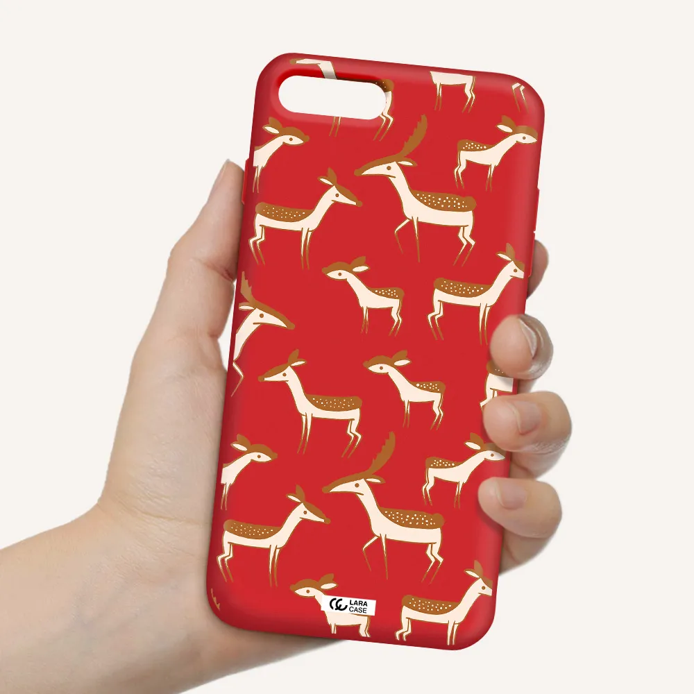 a pattern of deer and fawns Apple iPhone 8 plus Silicone Imperial Red Case