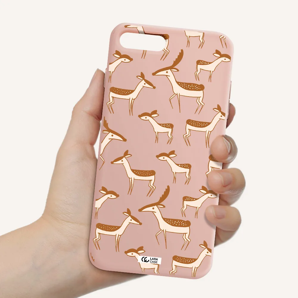 a pattern of deer and fawns Apple iPhone 8 plus Silicone pastel pink Case