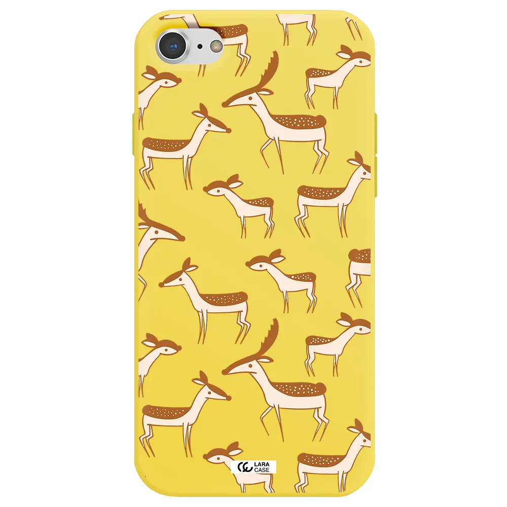 a pattern of deer and fawns Apple iPhone 8 Silicone canary yellow Case