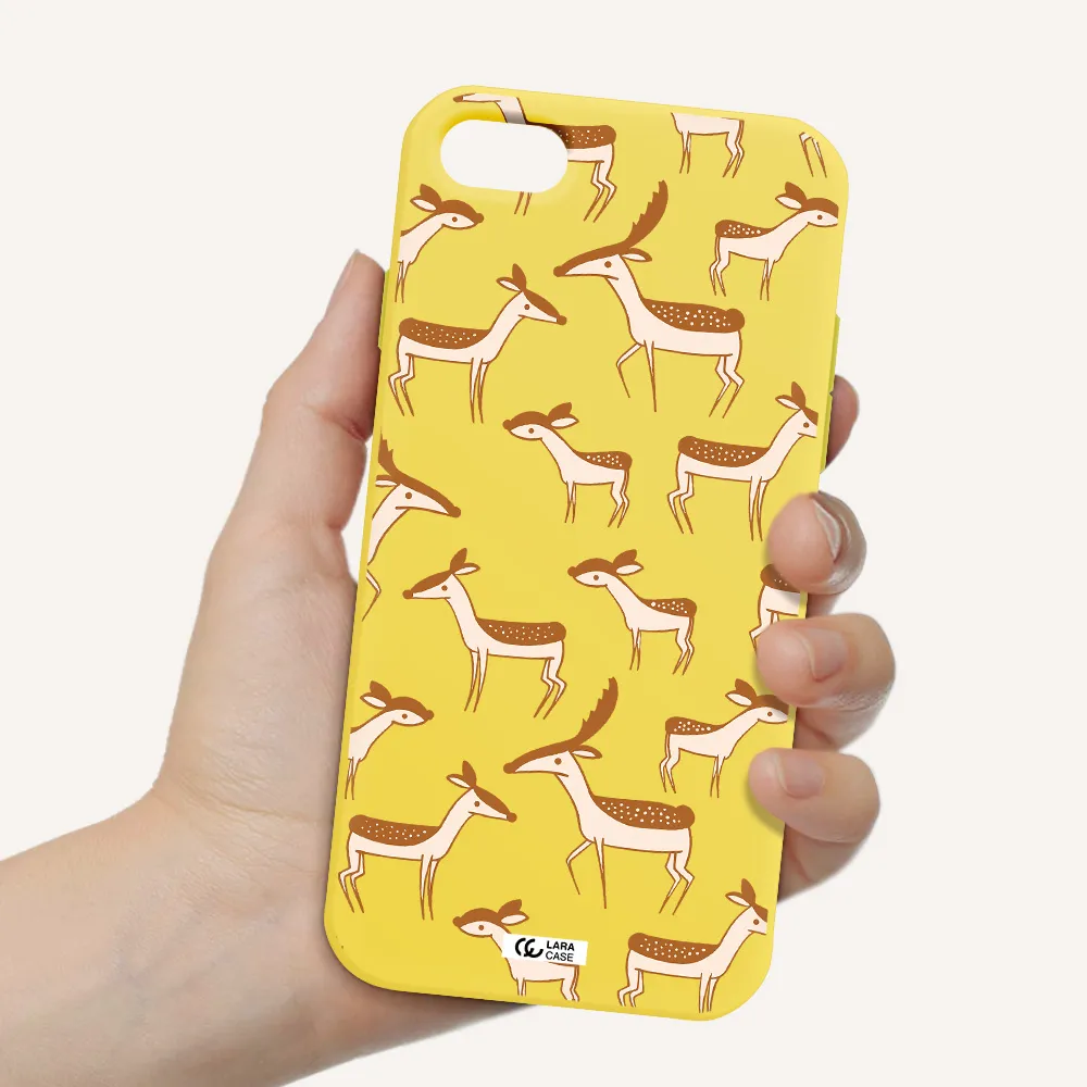 a pattern of deer and fawns Apple iPhone 8 Silicone canary yellow Case