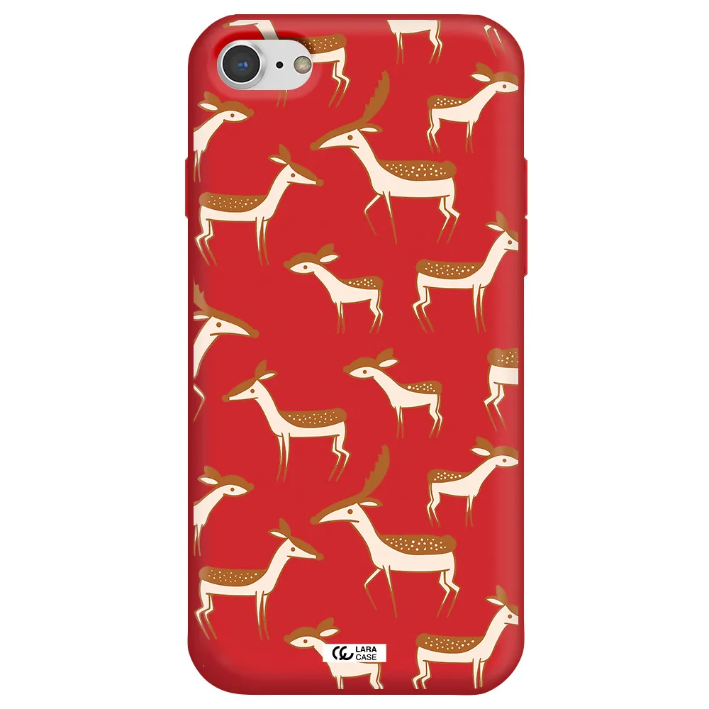 a pattern of deer and fawns Apple iPhone 8 Silicone Imperial Red Case