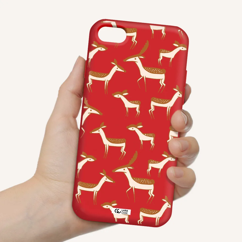 a pattern of deer and fawns Apple iPhone 8 Silicone Imperial Red Case