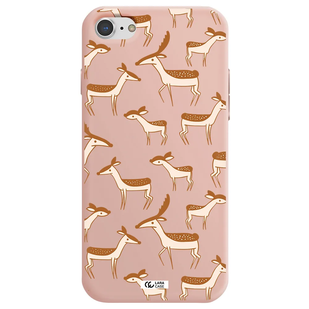 a pattern of deer and fawns Apple iPhone 8 Silicone pastel pink Case