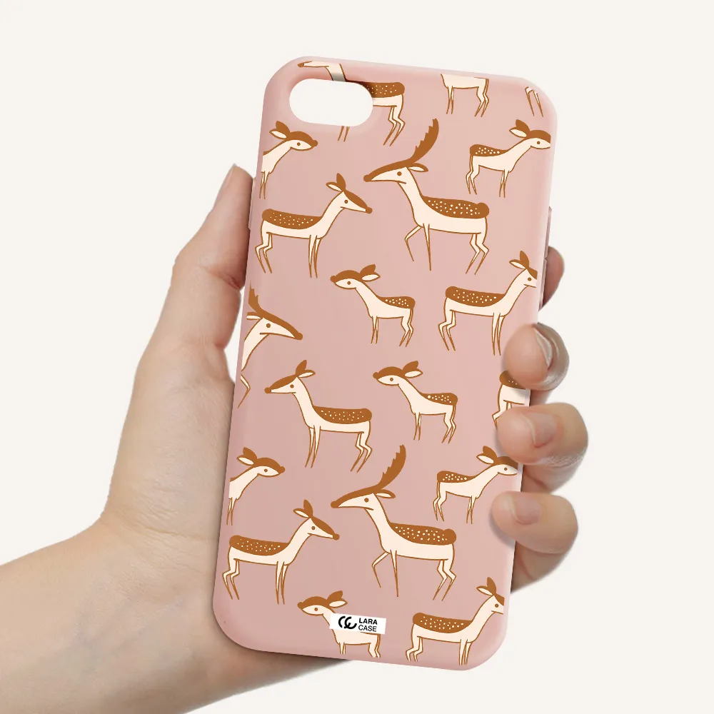 a pattern of deer and fawns Apple iPhone 8 Silicone pastel pink Case