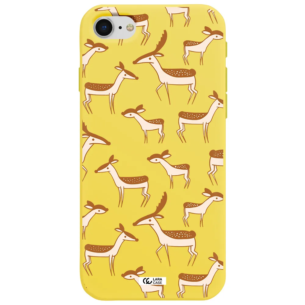 a pattern of deer and fawns Apple iPhone se 2020 Silicone canary yellow Case