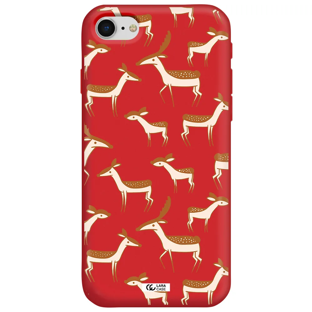 a pattern of deer and fawns Apple iPhone se 2020 Silicone Imperial Red Case