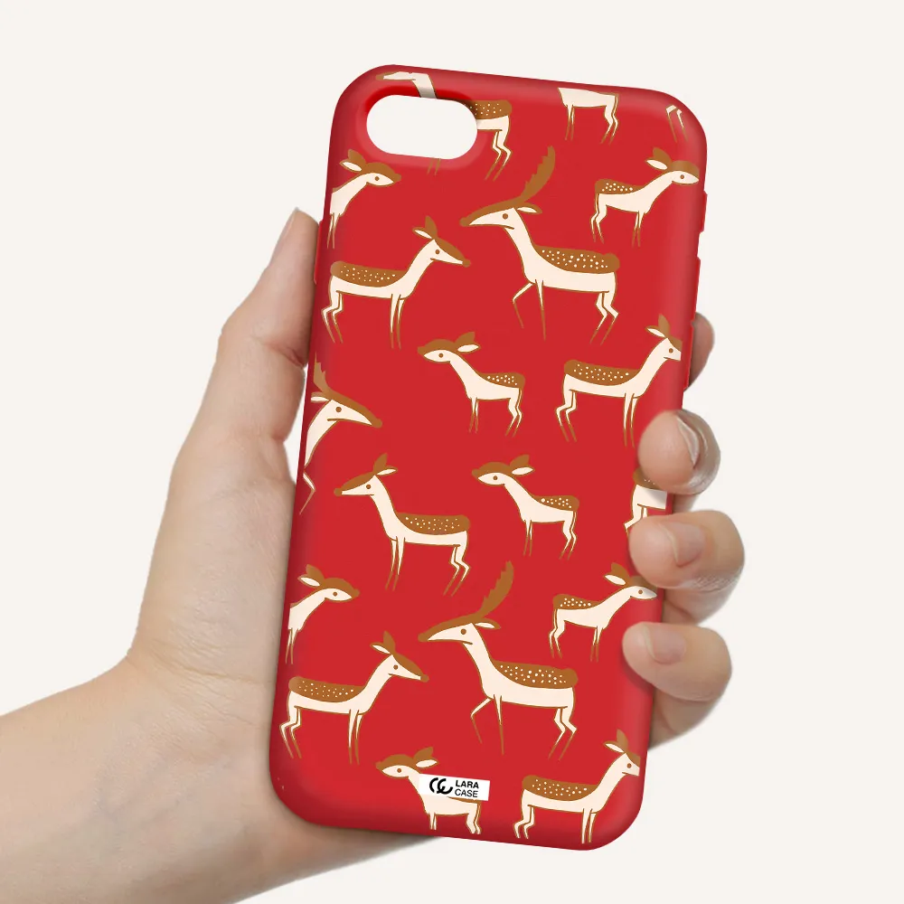 a pattern of deer and fawns Apple iPhone se 2020 Silicone Imperial Red Case