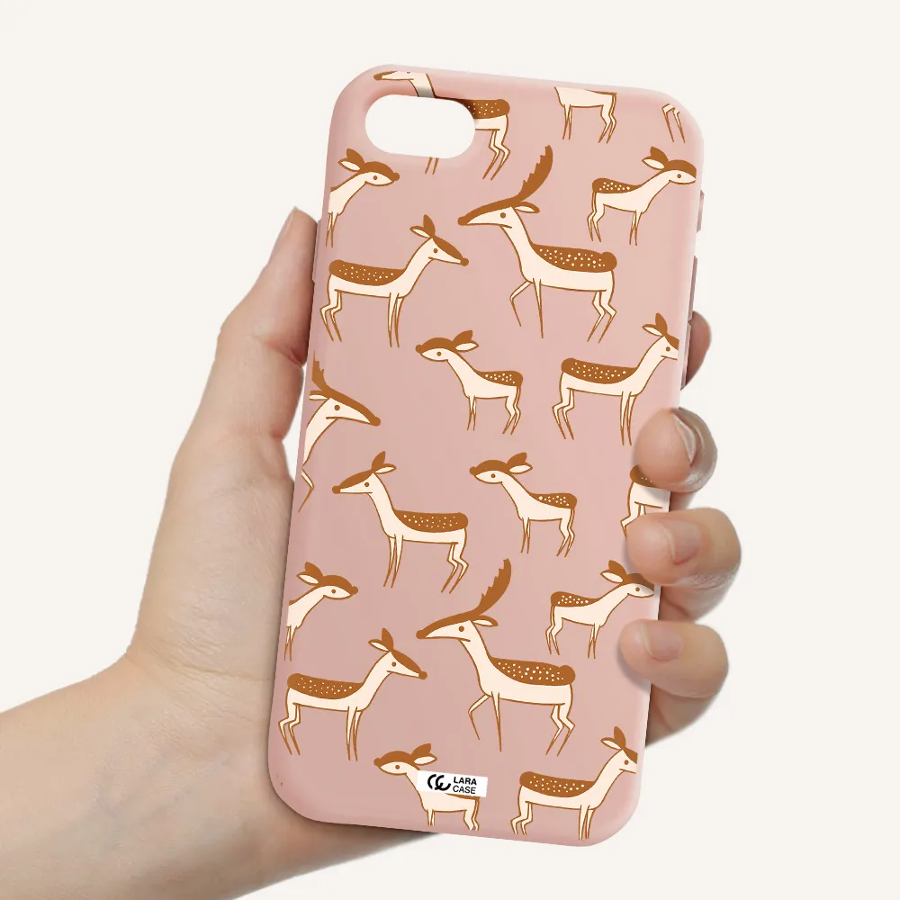 a pattern of deer and fawns Apple iPhone se 2020 Silicone pastel pink Case
