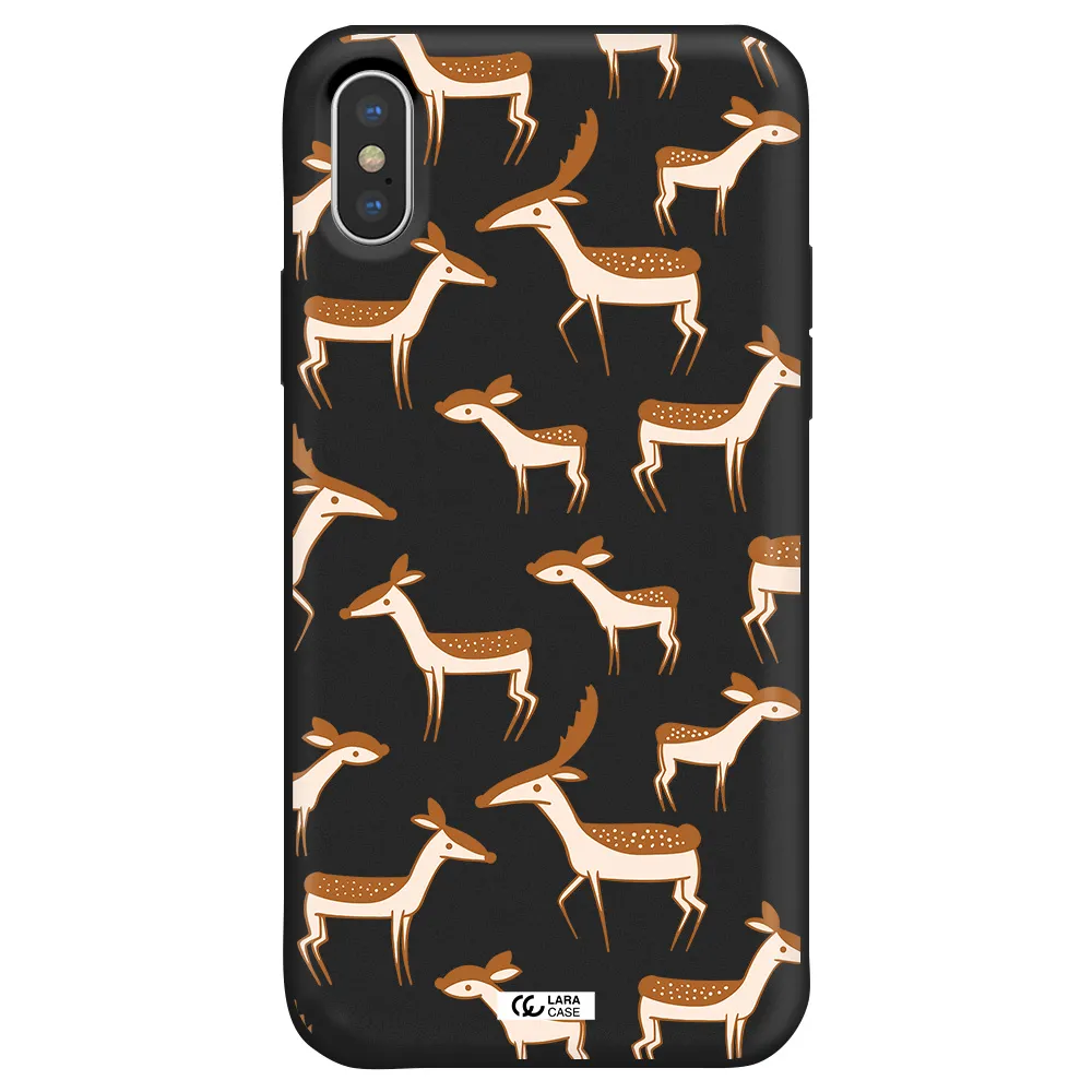 a pattern of deer and fawns Apple iPhone X Silicone black Case