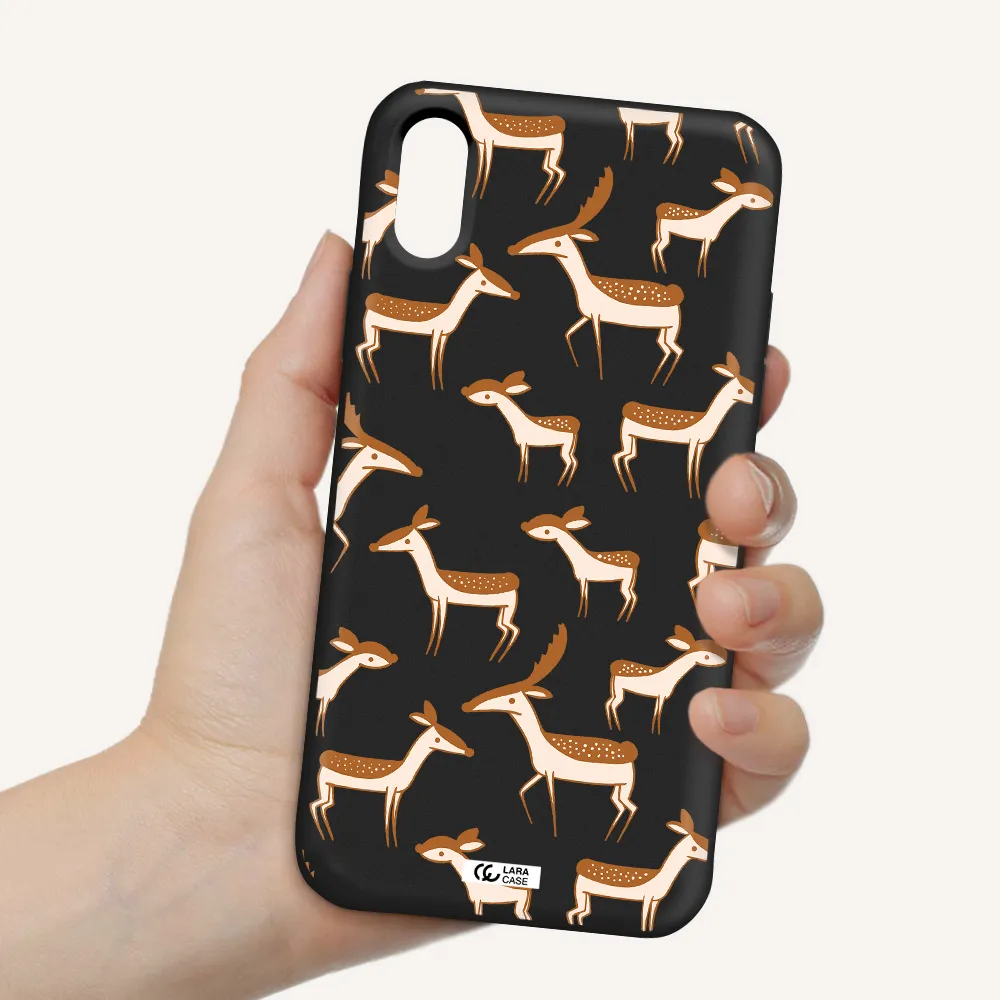 a pattern of deer and fawns Apple iPhone X Silicone black Case