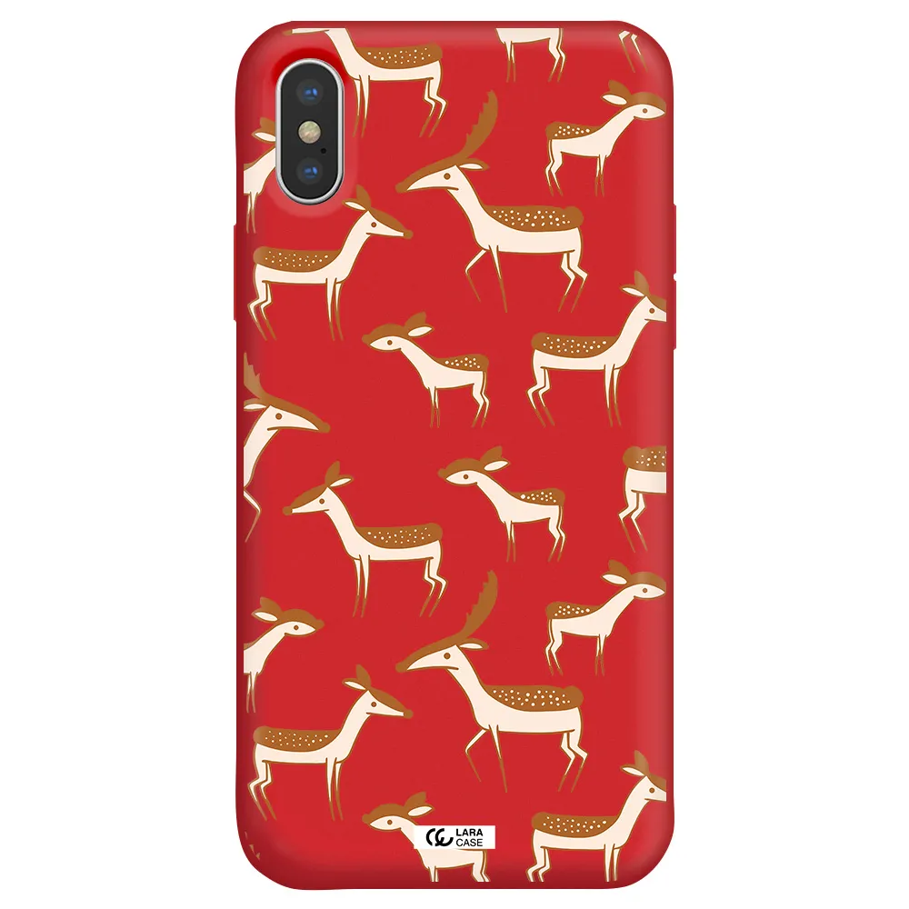 a pattern of deer and fawns Apple iPhone X Silicone Imperial Red Case