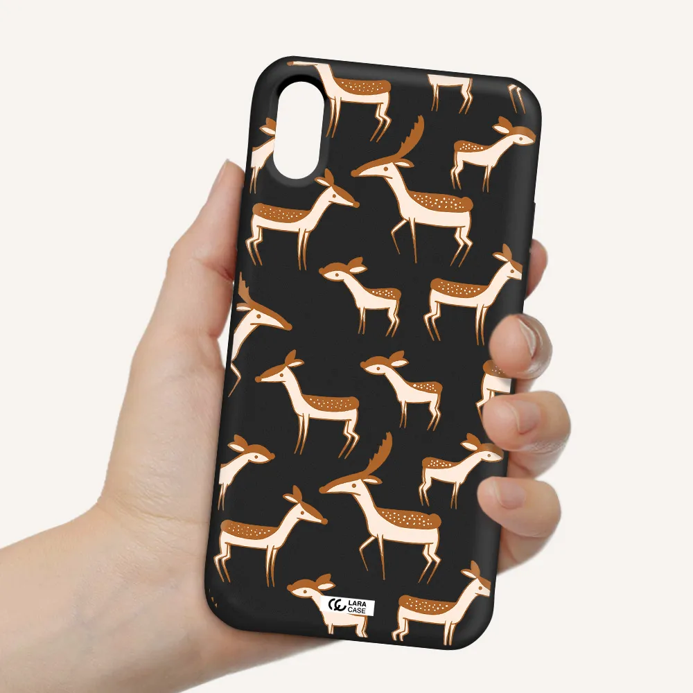 a pattern of deer and fawns Apple iPhone XS Silicone black Case