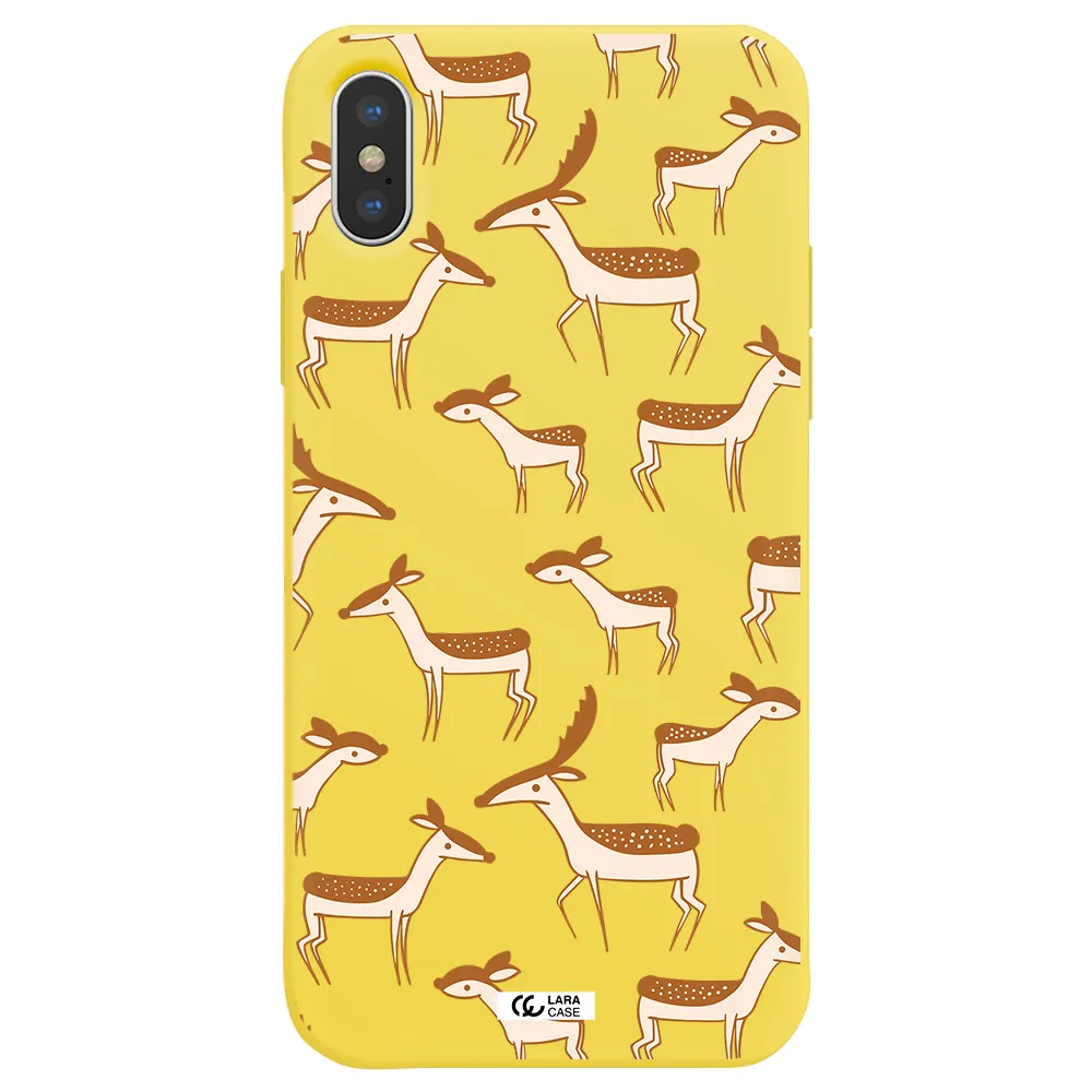 a pattern of deer and fawns Apple iPhone XS Silicone canary yellow Case