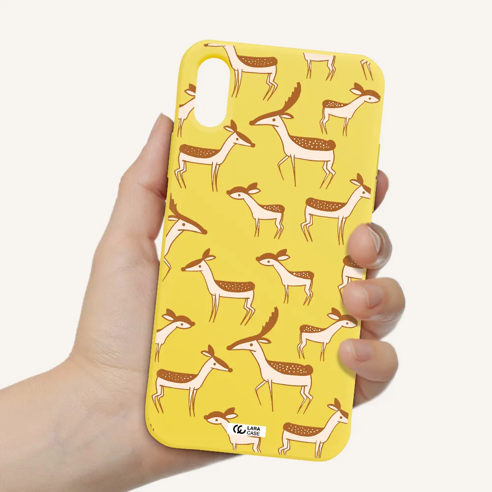 a pattern of deer and fawns Apple iPhone XS Silicone canary yellow Case