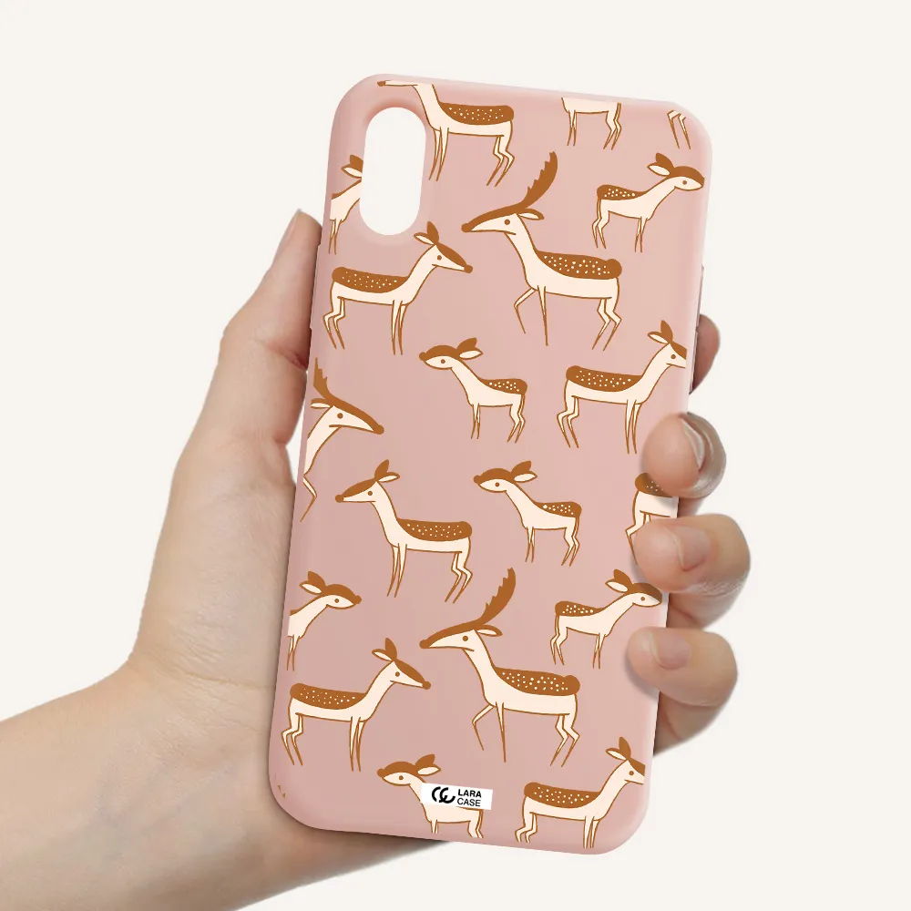 a pattern of deer and fawns Apple iPhone XS Silicone pastel pink Case