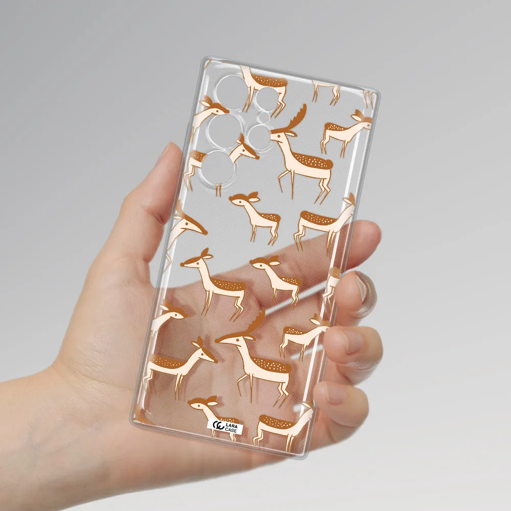 a pattern of deer and fawns Samsung S 22 Ultra Clear TPU Case