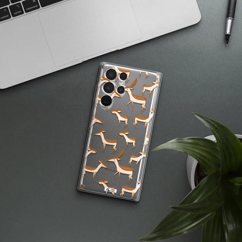 a pattern of deer and fawns Samsung S 22 Ultra Clear TPU Case