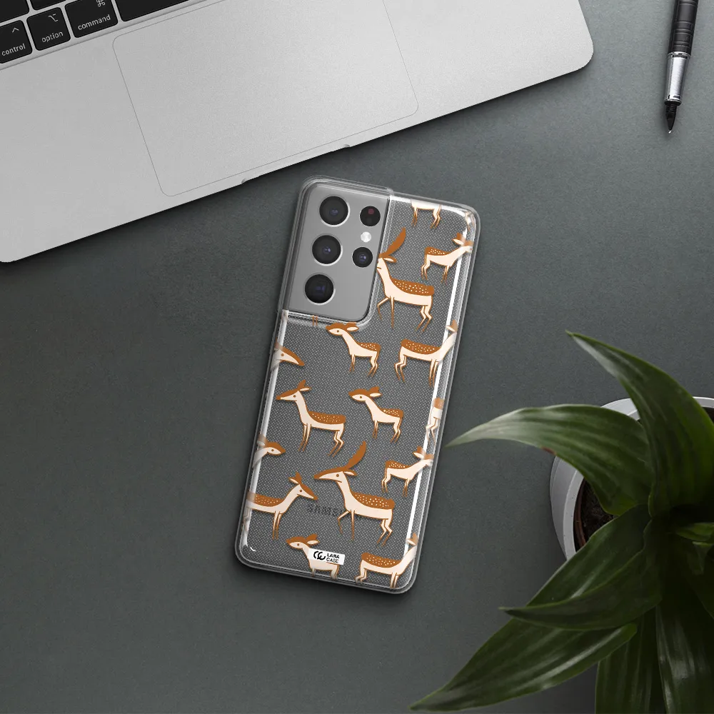 a pattern of deer and fawns Samsung S21 Ultra Clear TPU Case