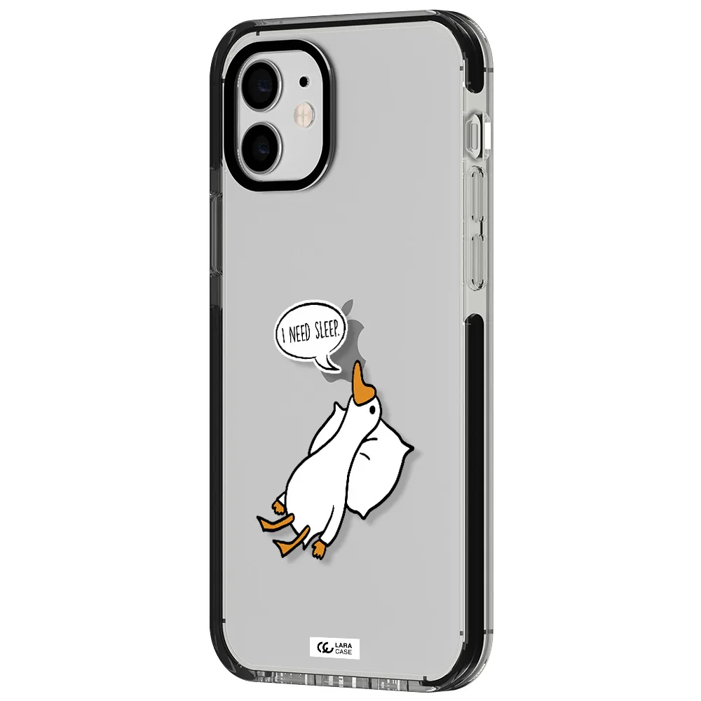 a cartoon of a duck with a pillow Apple iPhone 11 impact black border Case