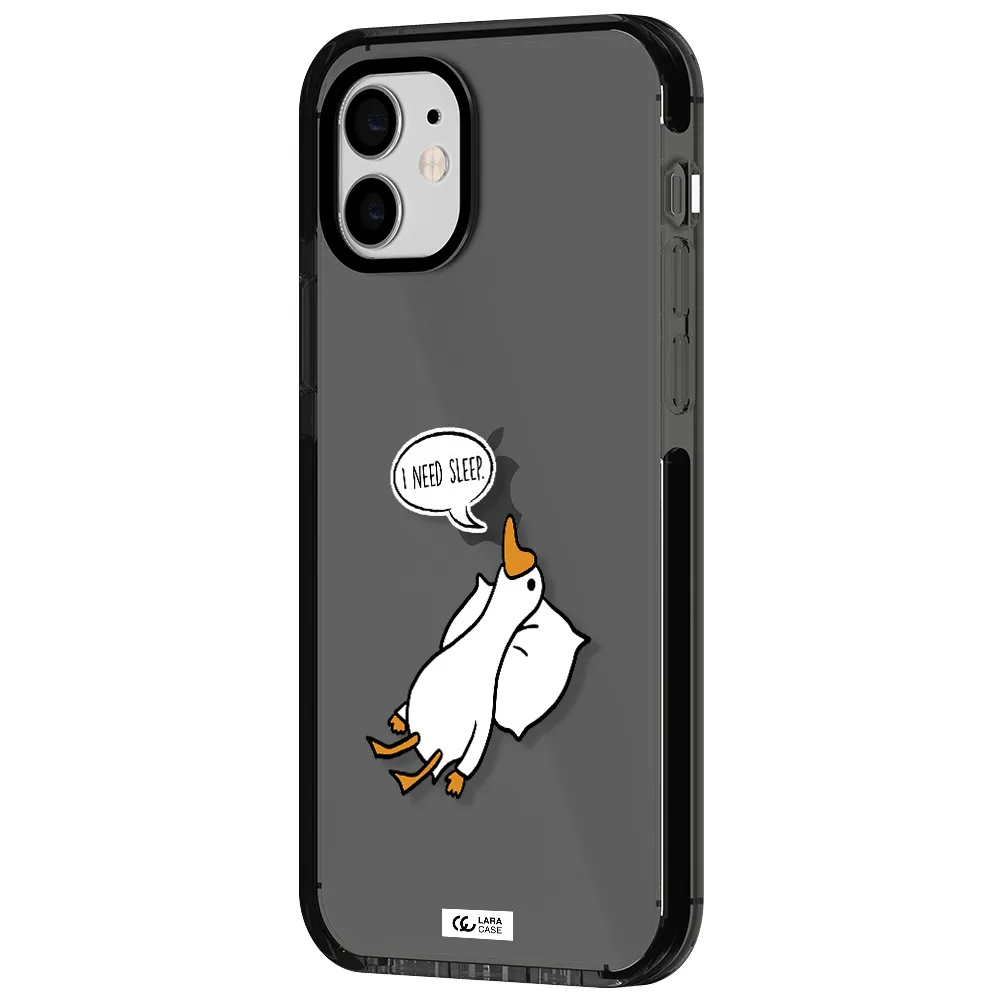 a cartoon of a duck with a pillow Apple iPhone 11 impact Smoke Black Case