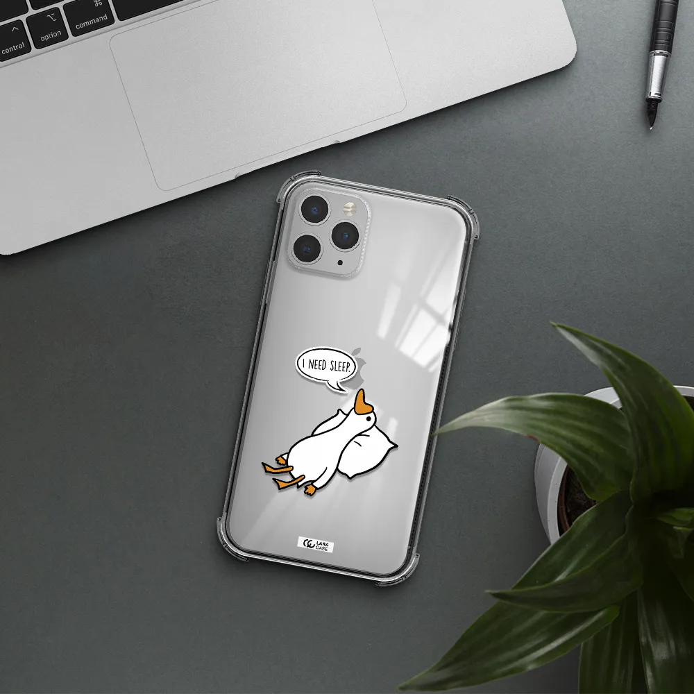 a cartoon of a duck with a pillow Apple iPhone 11 pro Clear PC Case