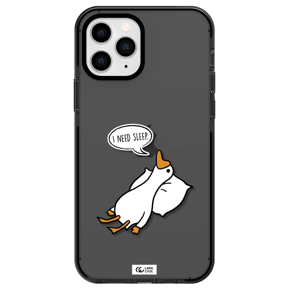 a cartoon of a duck with a pillow Apple iPhone 11 pro impact Smoke Black Case