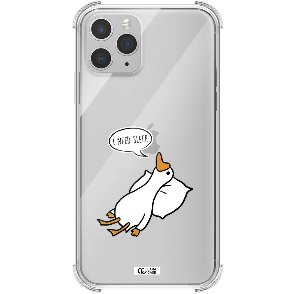 a cartoon of a duck with a pillow Apple iPhone 11 pro max Clear PC Case