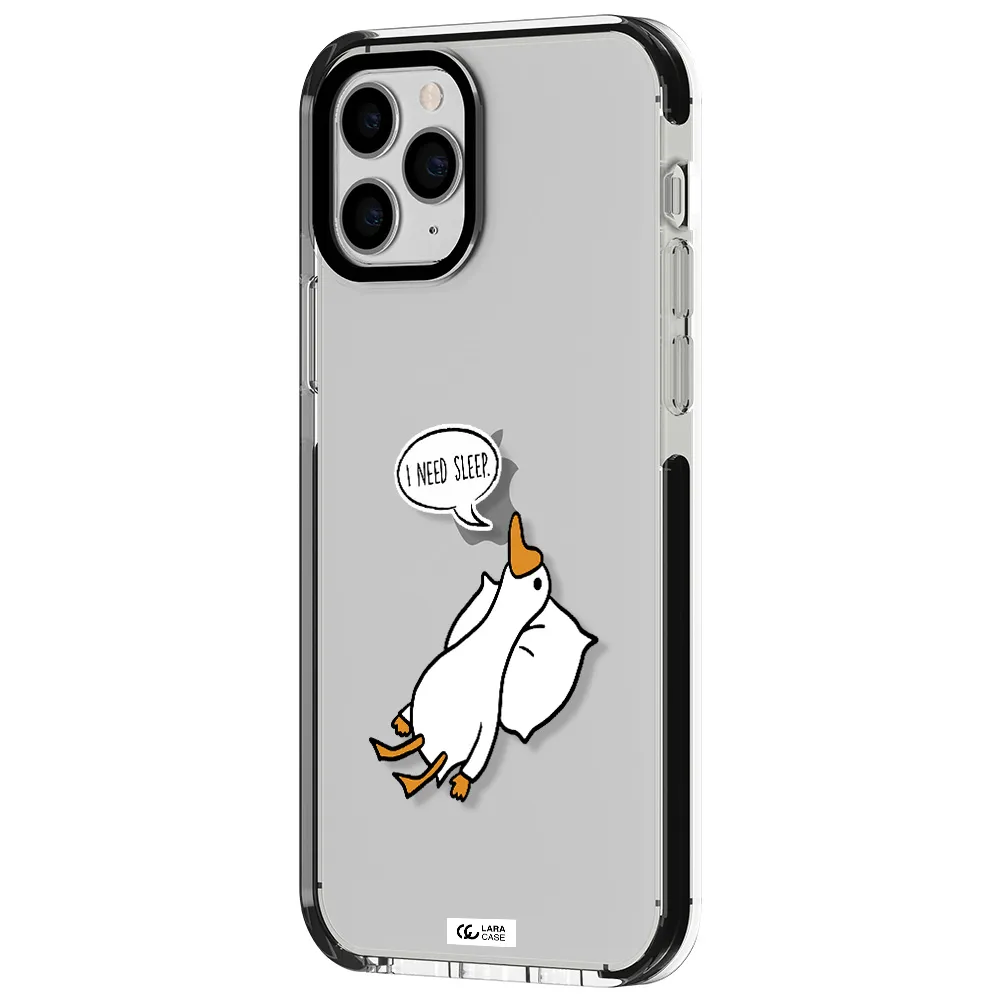 a cartoon of a duck with a pillow Apple iPhone 11 pro max impact black border Case
