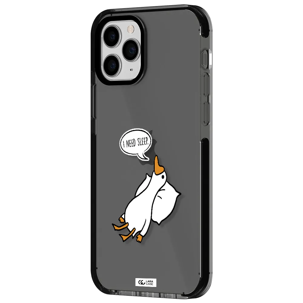 a cartoon of a duck with a pillow Apple iPhone 11 pro max impact Smoke Black Case