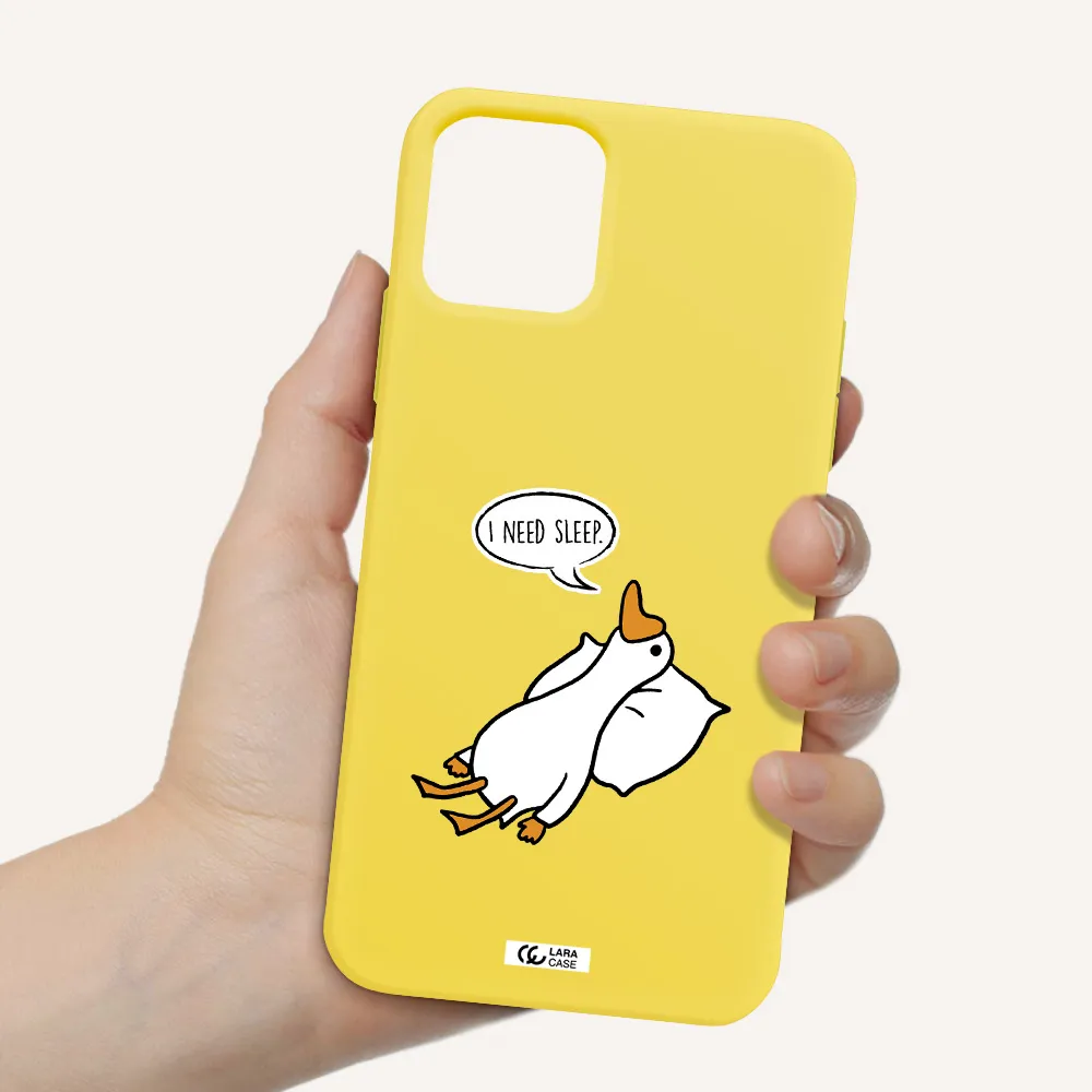 a cartoon of a duck with a pillow Apple iPhone 11 pro max Silicone canary yellow Case