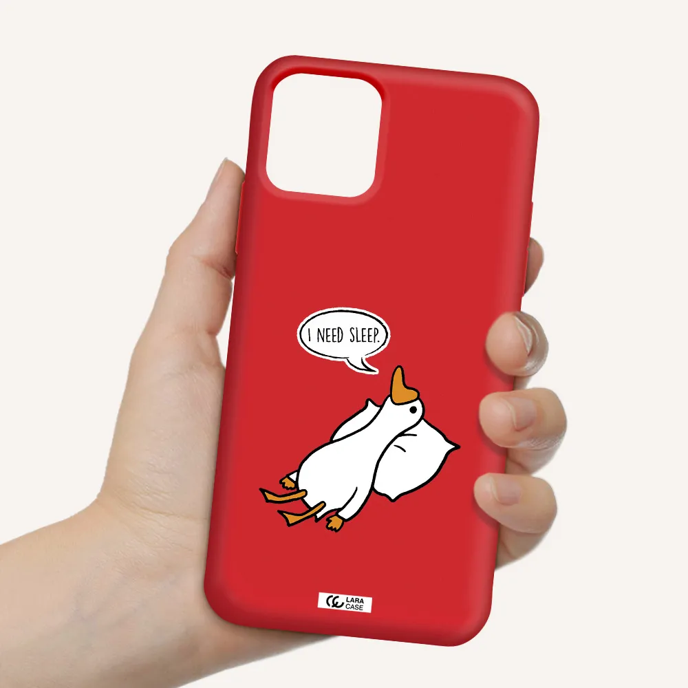 a cartoon of a duck with a pillow Apple iPhone 11 pro max Silicone Imperial Red Case