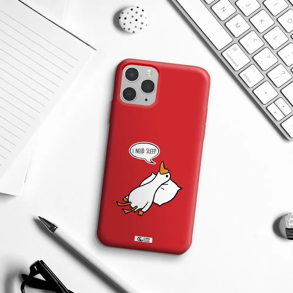 a cartoon of a duck with a pillow Apple iPhone 11 pro max Silicone Imperial Red Case
