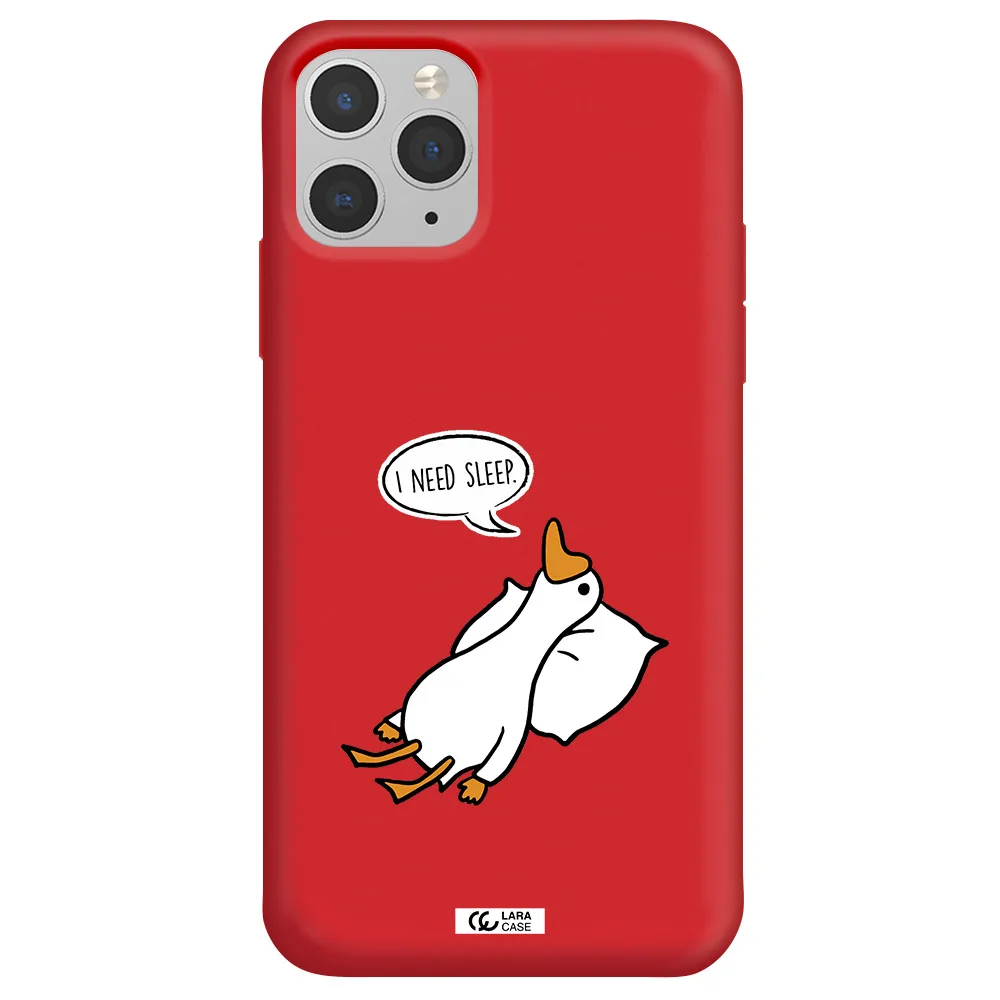 a cartoon of a duck with a pillow Apple iPhone 11 pro Silicone Imperial Red Case
