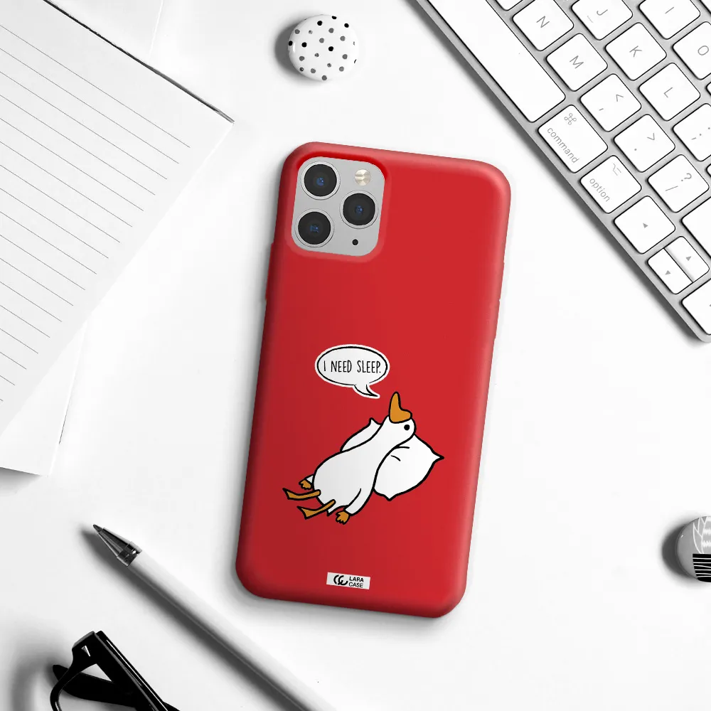 a cartoon of a duck with a pillow Apple iPhone 11 pro Silicone Imperial Red Case