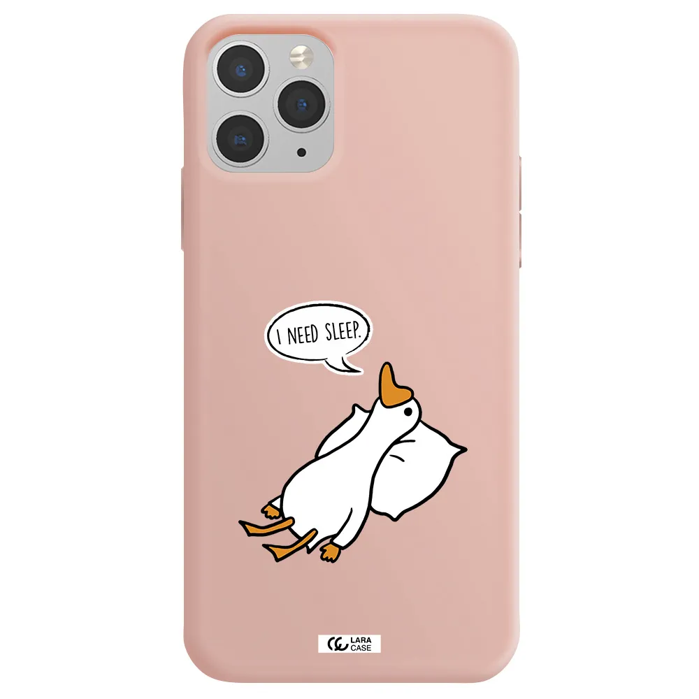 a cartoon of a duck with a pillow Apple iPhone 11 pro Silicone pastel pink Case