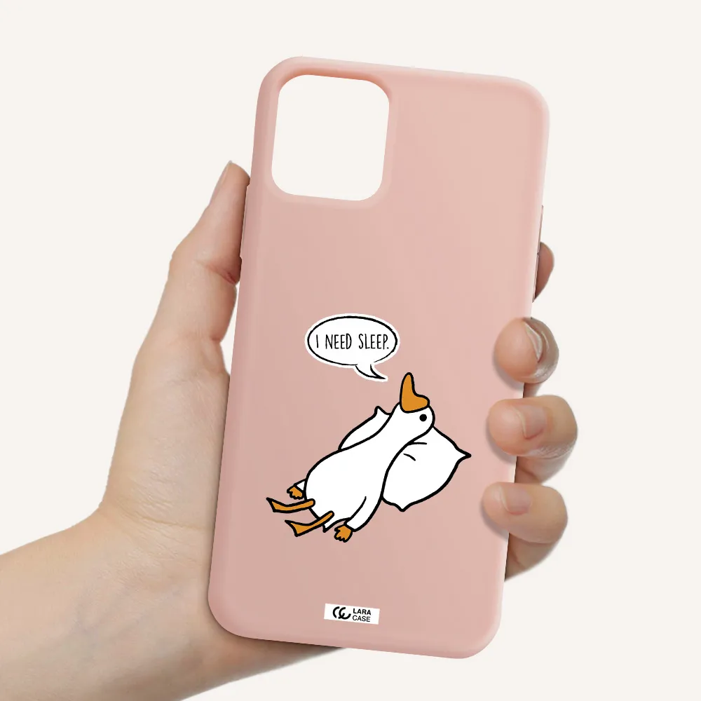 a cartoon of a duck with a pillow Apple iPhone 11 pro Silicone pastel pink Case