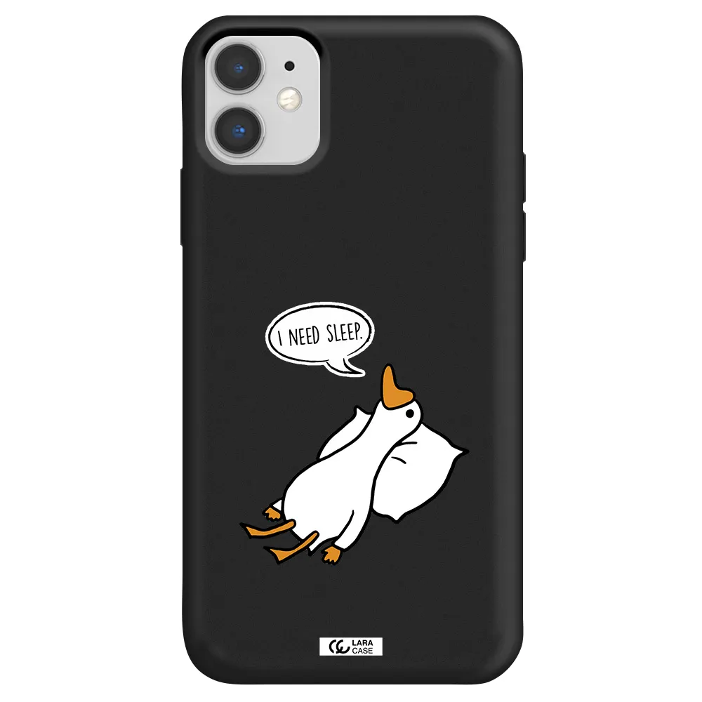 a cartoon of a duck with a pillow Apple iPhone 11 Silicone black Case